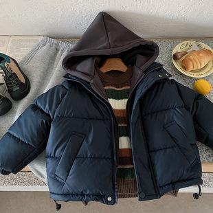 木野冬季儿童棉服湖州织里童装男童韩版加厚保暖连帽假两件派克服
