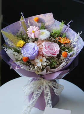 高级感油画玫瑰永生花礼盒装