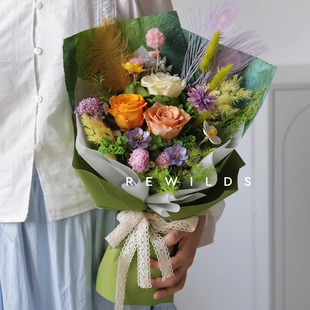 小众设计 永生花花束节日礼物高颜值治愈系小红书同款 莫奈绿色