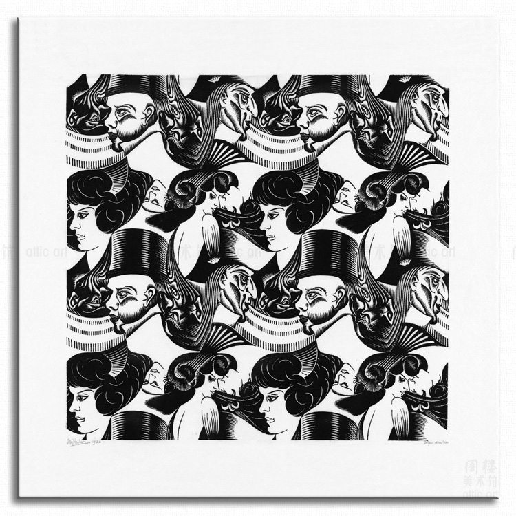八张脸 escher 埃舍尔 视错觉版画装饰画无框有框客厅书房酒吧