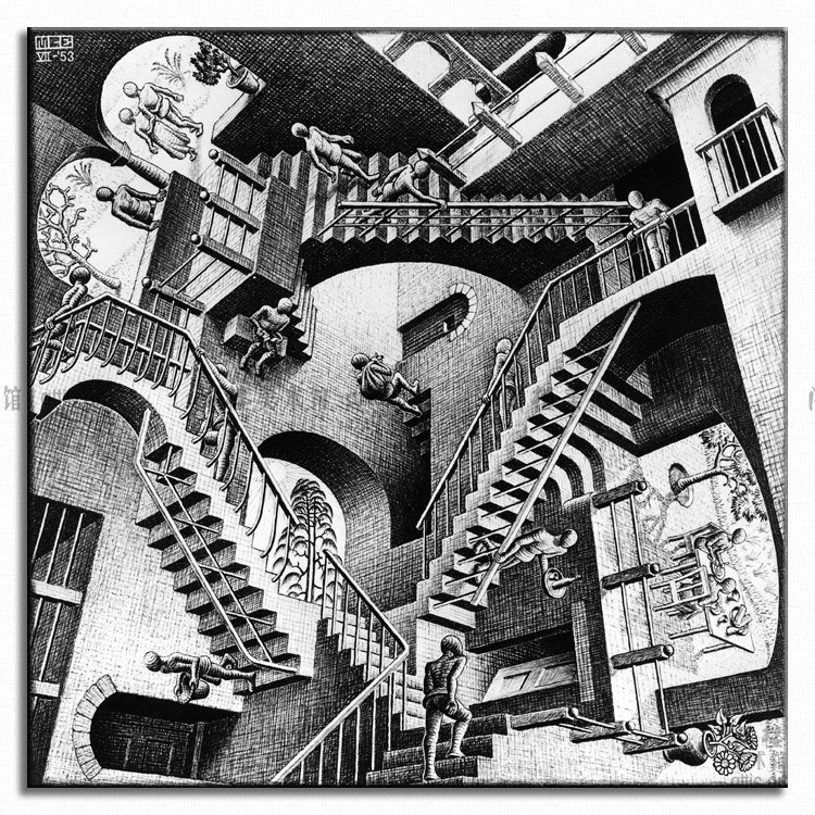 相对性 escher 埃舍尔小众艺术装饰画客厅书房酒吧挂画壁画样板间