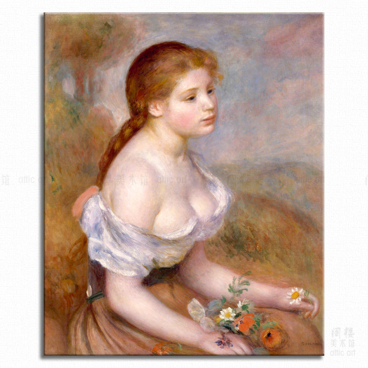 拿雏菊的年轻女孩 renoir 雷诺阿 装饰画印象派客厅书房卧室酒吧