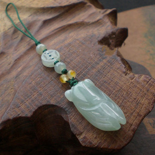 正品手工A货翡翠玉蝉叶子鱼观音玉米如意手机链玉钥匙扣挂件饰品