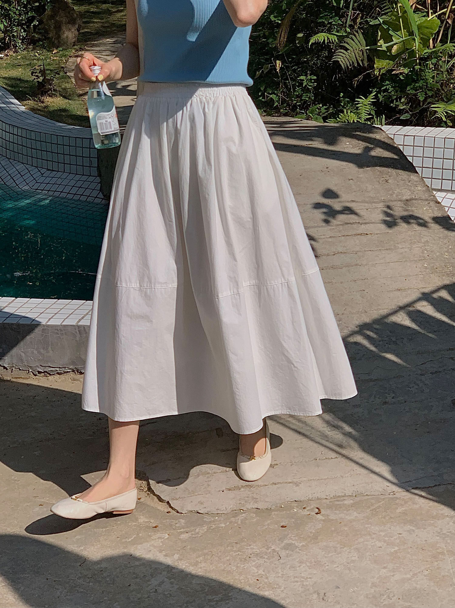 chan custom白色半身裙女法式高腰a字中长款高级感长裙子大摆裙