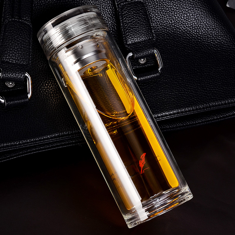 富光茶马仕双层水晶玻璃杯 带盖过滤隔商务男女士泡茶水杯子礼品