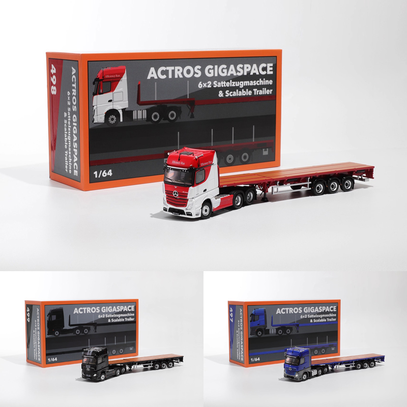 GCD 1:64 奔驰 Actros 3轴拖头配可伸缩拖挂（拖板）合金汽车模型