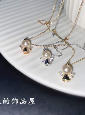 镶锆石小天使925银锁骨链古丽