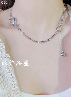 欧比雅比 时尚潮流网红INS 锆石吊坠 几何圆环粗短款项链毛衣链女