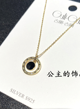 气质罗马数字圆形925银项链古丽