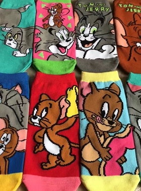 出口日本原单猫和老鼠Tom and Jerry儿童成人尺码棉质船袜