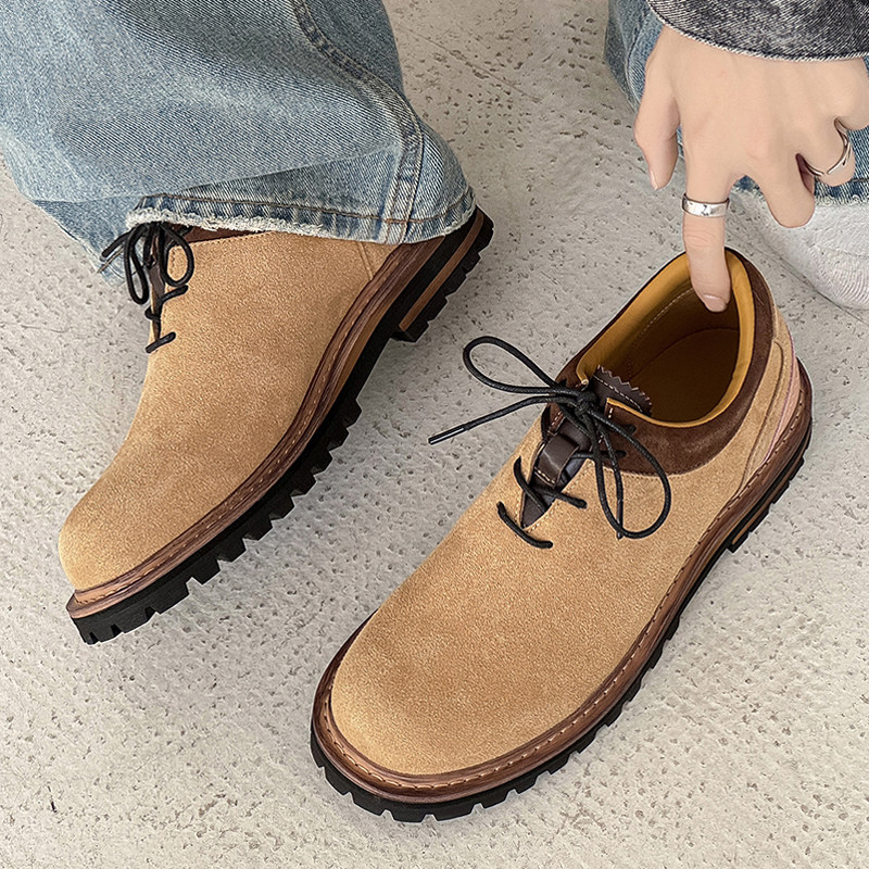 痞帅高级感男鞋反绒翻毛皮德比鞋