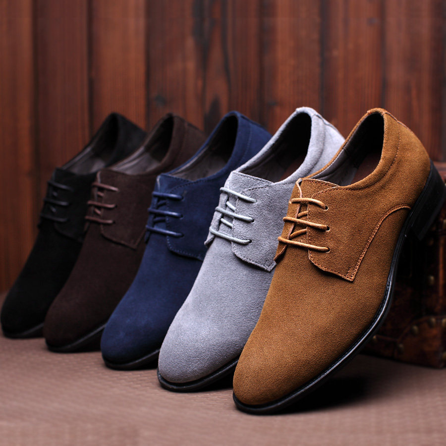 秋冬韩版尖头休闲鞋英伦反绒男鞋磨砂翻毛皮鞋男百搭潮鞋增高单鞋