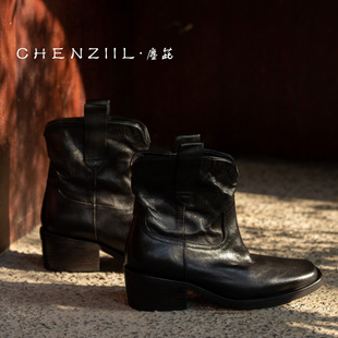 手工真皮短靴 CHENZIIL 设计师风踝靴 意式 重工水洗工艺 断码 清C