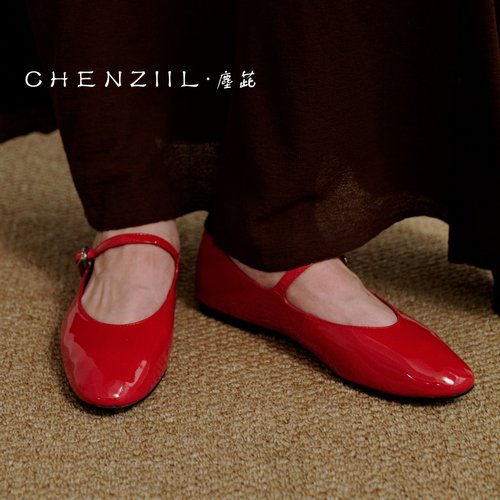 CHENZIIL经典复古红色玛丽珍芭蕾