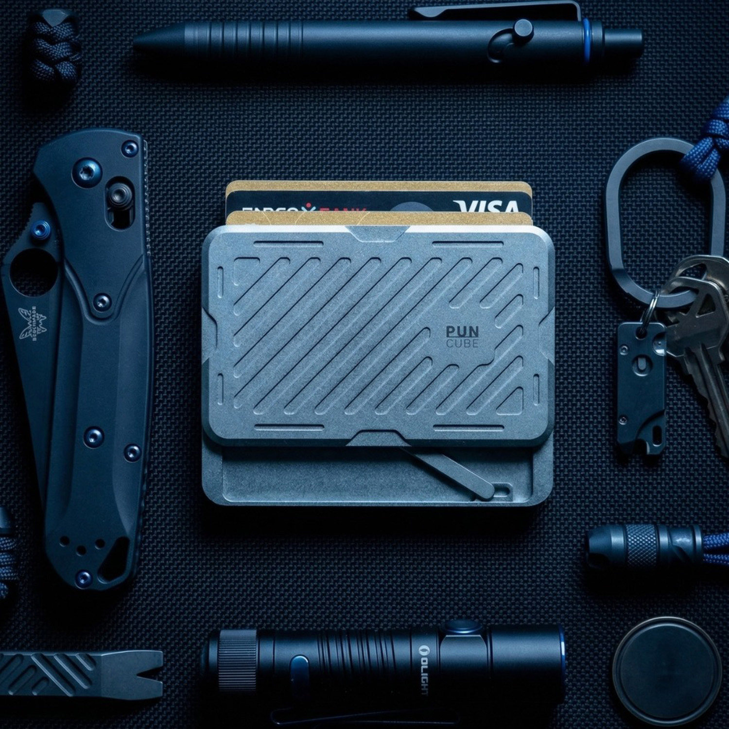 Puncube随身EDC推牌机械结构金属Mech Wallet卡包钱包 RFID防盗刷
