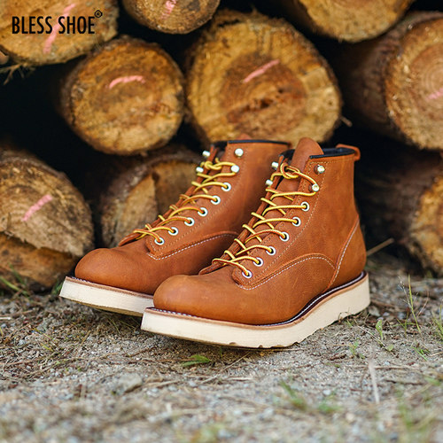 BLESSSHOE固特异真皮圆头马丁靴