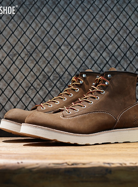 BLESS SHOE LINEMAN boots固特异工艺疯马皮工装靴马丁靴深棕男鞋