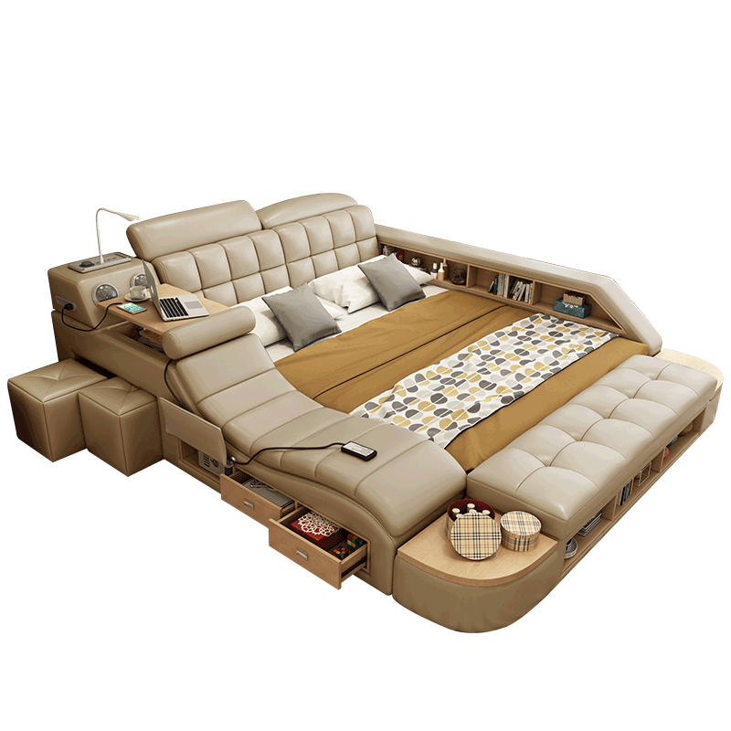 Multifunctional tatami tatami leather double bed 1.8 master bedroom 2 meters 2.2 first layer cowhide modern minimalist bed