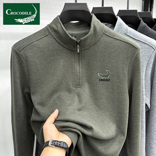 【10A抗菌】鳄鱼恤秋冬季拉链双面德绒打底衫半高领轻运动卫衣男
