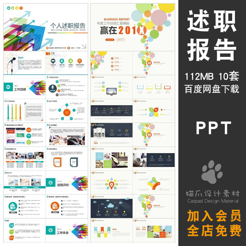 述职报告分析总结数据年会工作汇报互联网科技PPT模板动态幻灯片