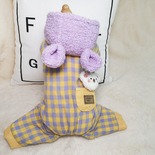 口袋格子棉衣雪纳瑞博美吉娃娃小型犬宠物狗狗衣服泰迪比熊秋冬装