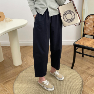 不退换海维恩立体微阔显瘦剪裁纯棉百搭松紧高腰宽松休闲裤 子女春