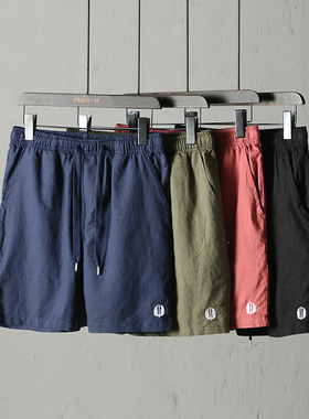 51SHOP男装 D9定制居家休闲松紧腰棉麻舒适透气凉爽吸湿养生短裤