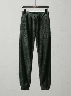 易网优选品质男装 德国军工品质客供珊瑚绒束脚松紧腰系带居家裤