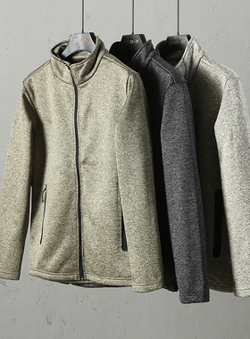 51SHOP男装 男士户外休闲针织复合加绒软壳防风保暖立领外套