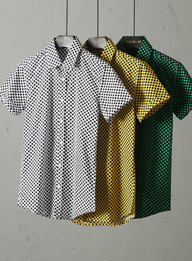 51SHOP 男士宽松大码短袖衬衫 尖领原点休闲夏款上衣