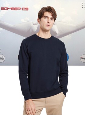 BM2023103美式休闲男士春秋舒适透气空气层弹力打底套头圆领卫衣