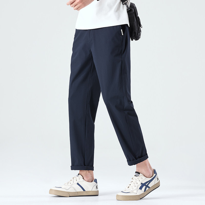 男士休闲裤夏季薄款九分裤宽松直筒潮流百搭修身松紧腰裤子男长裤