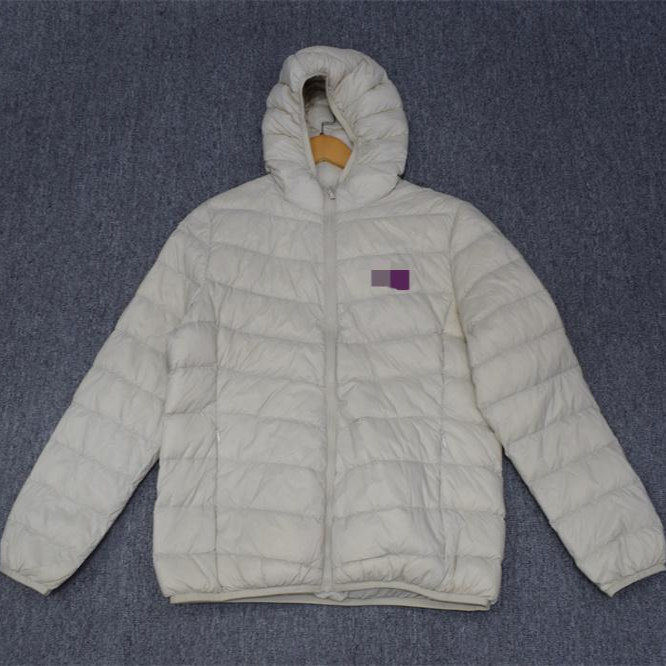 MIX家 欧美系 女装轻薄简约带帽拉链羽绒服 米白嫣红