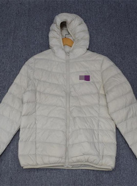 MIX家 欧美系 女装轻薄简约带帽拉链羽绒服 米白嫣红