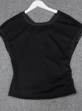 MIX家  欧美系   女装时尚休闲收腰短袖 黑色