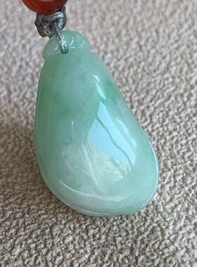 缅甸天然翡翠吊坠冰种绿色果绿色起胶福瓜吊坠葫芦叶子佛公挂件