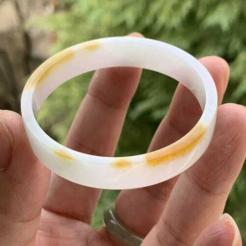 缅甸A货翡翠手镯白色黄翡49.7mm