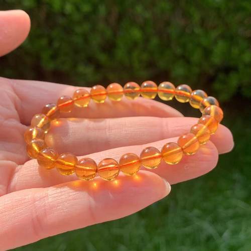 缅甸天然琥珀手链黄色琥珀手链琥珀手链琥珀手链6.5mm一物一证