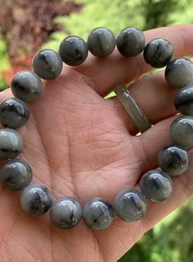 缅甸天然A货翡翠手串黑色乌鸡半山半水一线天手串12mm一物一证