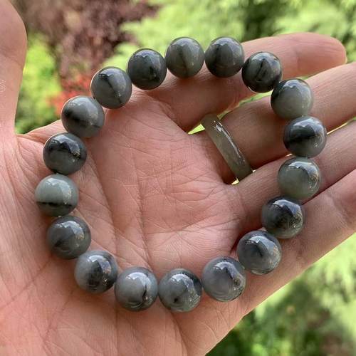 缅甸A货翡翠手串乌鸡一线天12mm