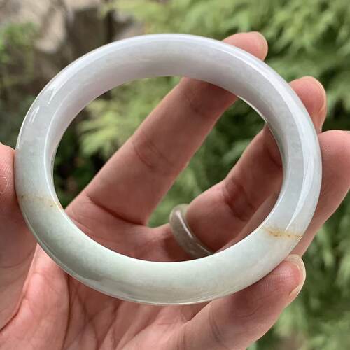 缅甸A货翡翠手镯乳白色洒金55mm