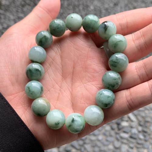 缅甸翡翠手串绿色飘花手串13.3mm