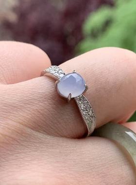 缅甸A货翡翠项链冰紫色蛋面戒指6.7/6.2/4mmS925银锆石镶嵌