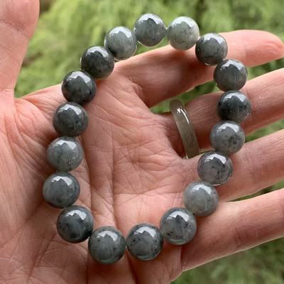 缅甸A货翡翠冰胶黑乌鸡手串12mm