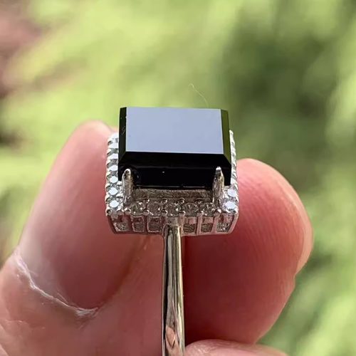 缅甸A货翡翠戒指黑色方形戒指