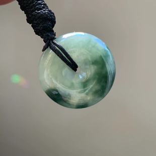 缅甸玉缅甸A货翡翠平安扣吊坠老坑料蓝色飘花小平安扣一物一证