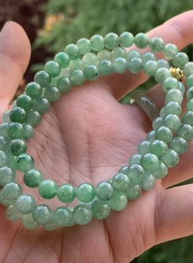 缅甸玉缅甸天然A货翡翠冰胶绿色黑色乌鸡圆珠项链6.7mm一物一证