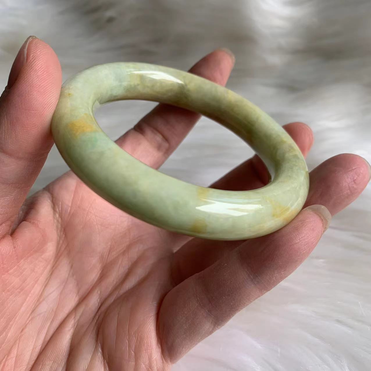 缅甸翡翠黄翡黄色圆条手镯55mm