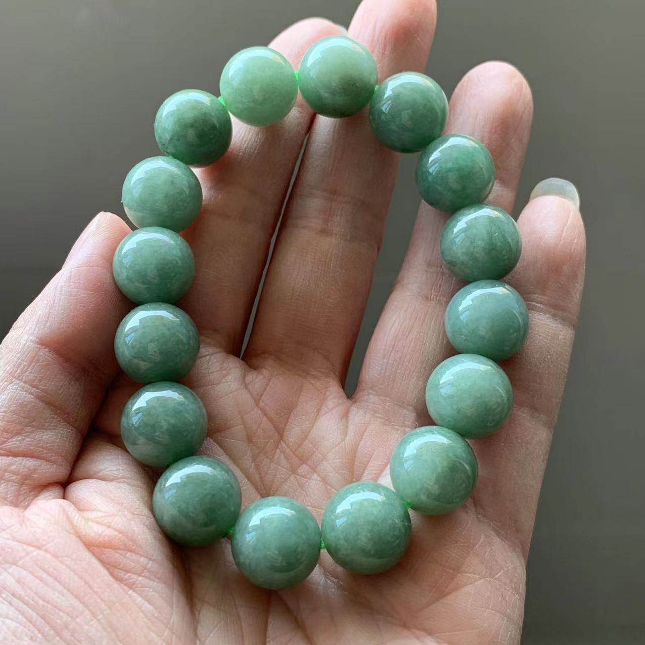 缅甸翡翠手串天然a货冰糯油青深绿色手串绿色手串绿色圆珠手串