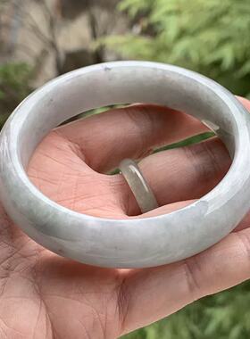 缅甸玉缅甸A货翡翠乳白色淡灰色乌鸡飘花正圈手镯15.3/9/61.7mm